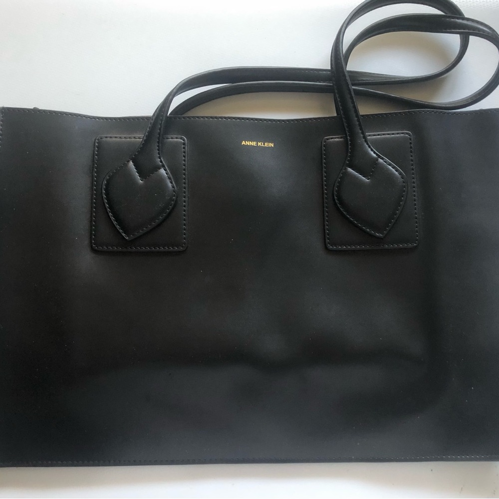 Anne Klein Black Smooth Tote with Double Handles - Picture 3 of 15